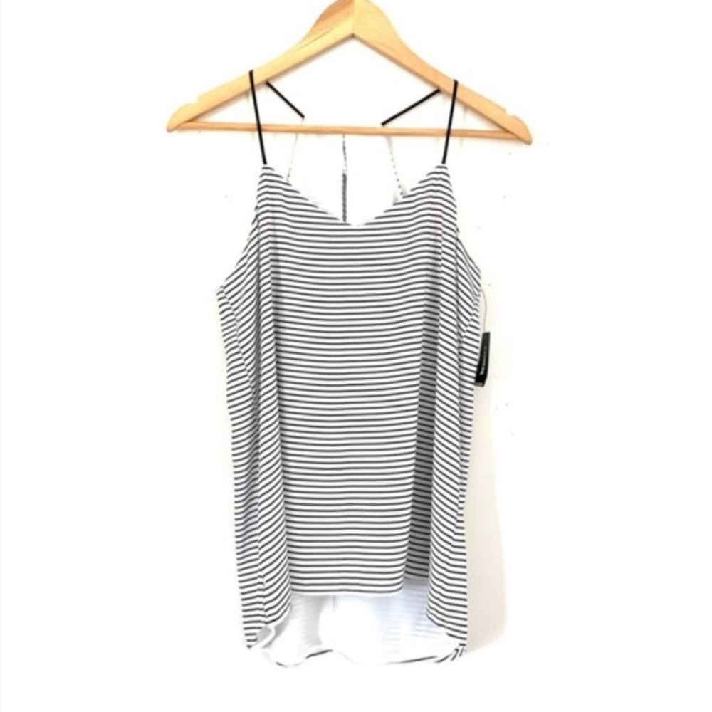 Express Black & White Striped Racerback Tank
